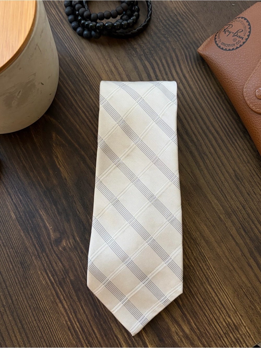 Calvin Klein Silk Blend Gray Silver Plaid Men's Tie